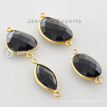 Venta al por mayor proveedor Vermeil Black Onyx Gemstone Bezel Conector para la Mujer Joyería